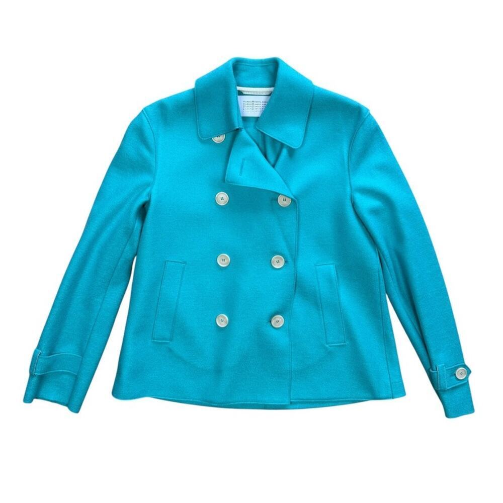 Harris Wharf Wool Cropped Trench Turquoise Blue Jacket Blazer XS / Small